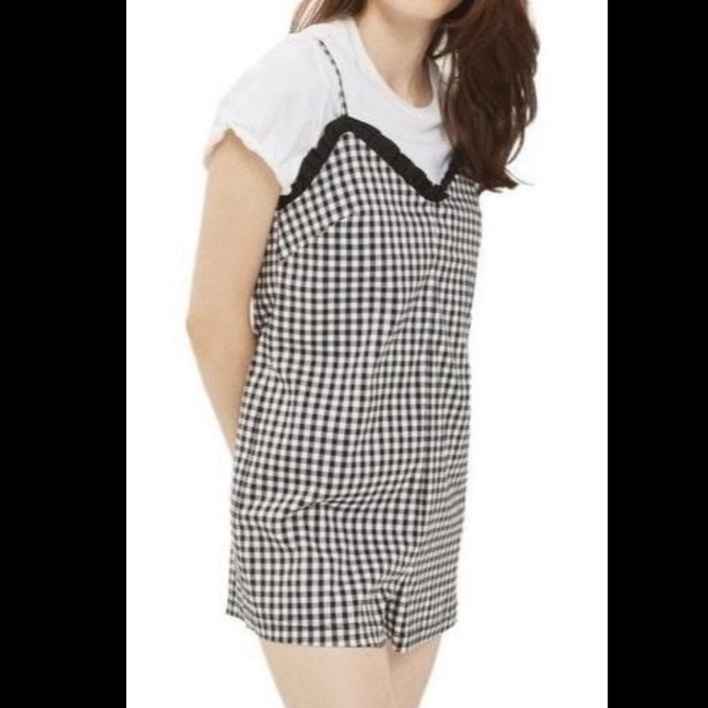 Topshop black and white jumpsuit romper back zipper women's 4